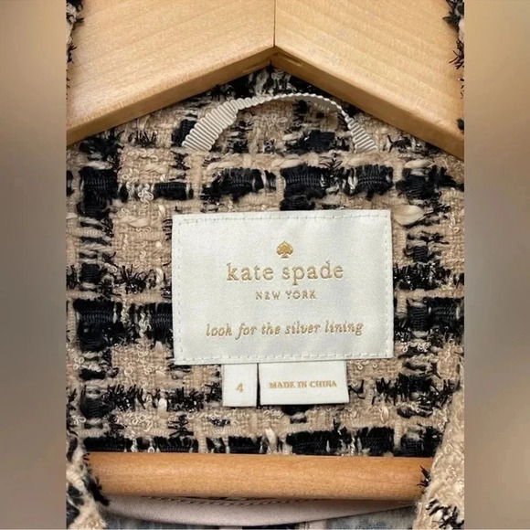 Kate Spade - Tan & Black Plaid Tweed Blazer size 4 - Picture 9 of 12